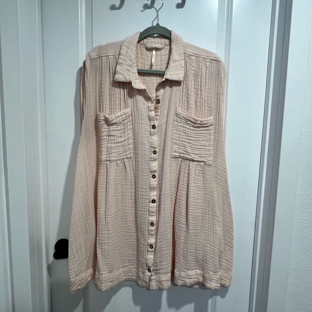 Free People Not So Basic Shirtdress Tunic - oatmeal (light pink) - Medium